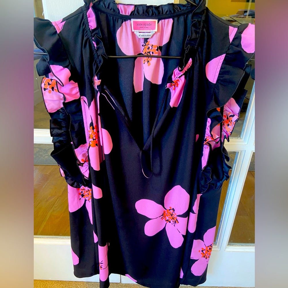 Kate Spade New York- Black Floral Sleeveless Blouse